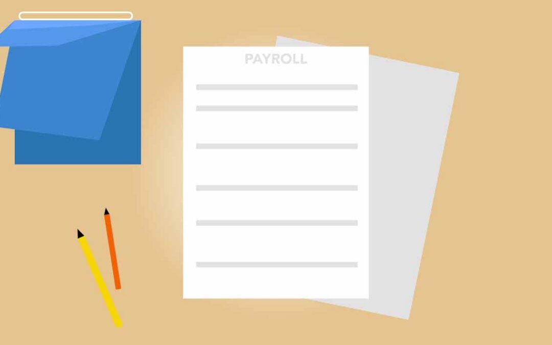 Payroll document, pencils and office tray representing accurate wage administration and payroll compliance for NZ businesses.